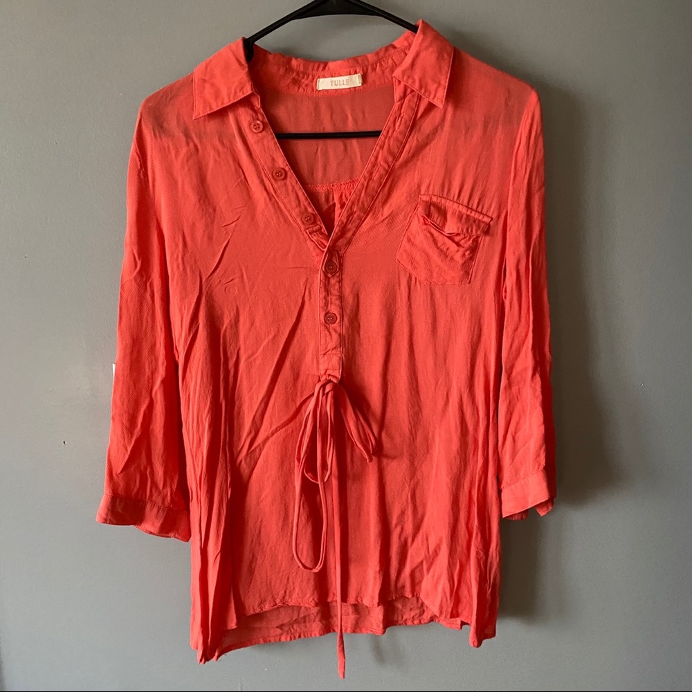 Tulle tie front blouse